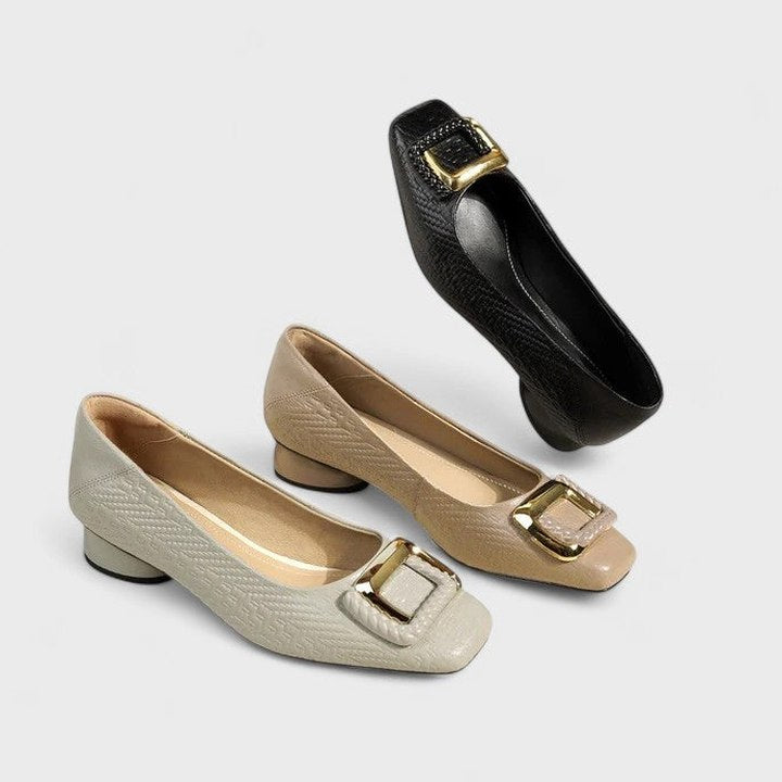 Comfortable Beige Flats for Women with Closed Toe Buckle Casual Style
