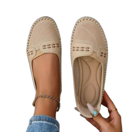 Comfortable Beige Flats for Women with Cutout Closed Toe Casual Style