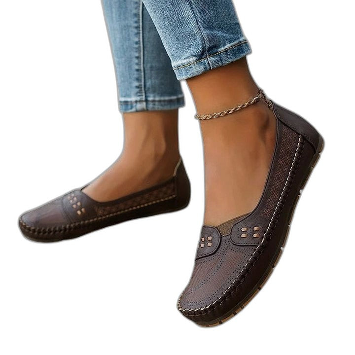 Comfortable Beige Flats for Women with Cutout Closed Toe Casual Style