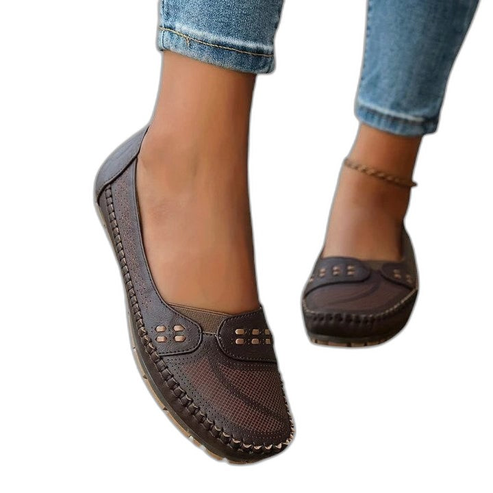 Comfortable Beige Flats for Women with Cutout Closed Toe Casual Style