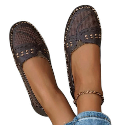Comfortable Beige Flats for Women with Cutout Closed Toe Casual Style