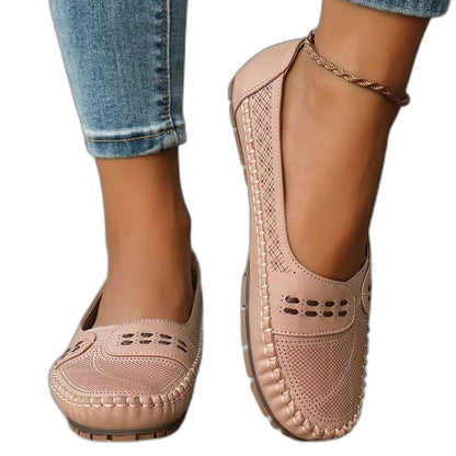 Comfortable Beige Flats for Women with Cutout Closed Toe Casual Style