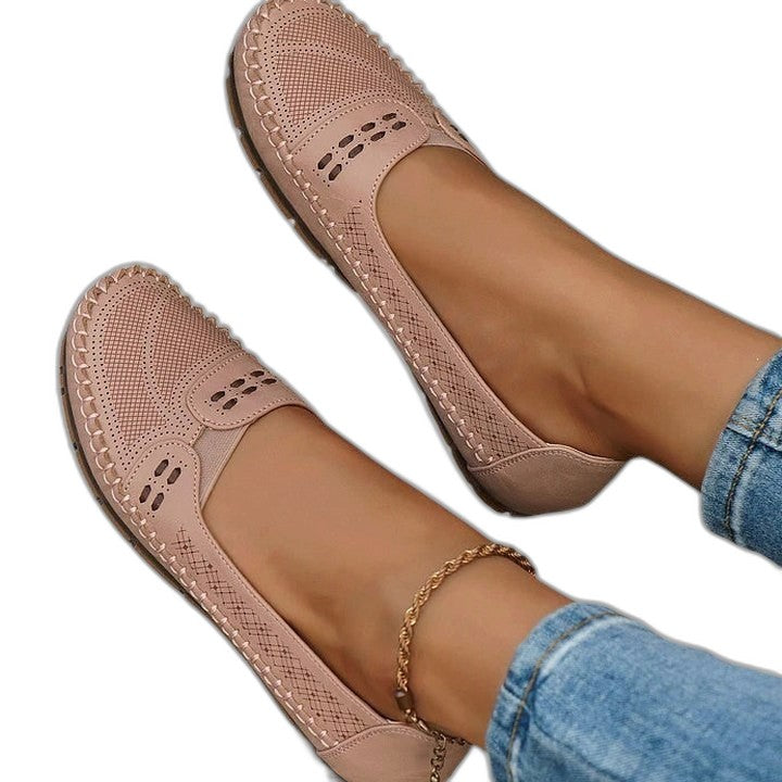 Comfortable Beige Flats for Women with Cutout Closed Toe Casual Style
