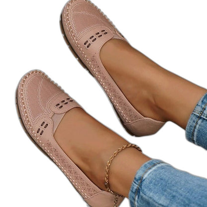 Comfortable Beige Flats for Women with Cutout Closed Toe Casual Style