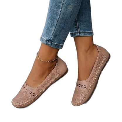 Comfortable Beige Flats for Women with Cutout Closed Toe Casual Style