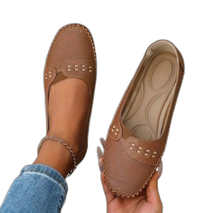 Comfortable Beige Flats for Women with Cutout Closed Toe Casual Style