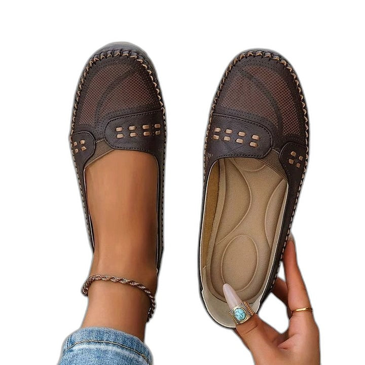 Comfortable Beige Flats for Women with Cutout Closed Toe Casual Style