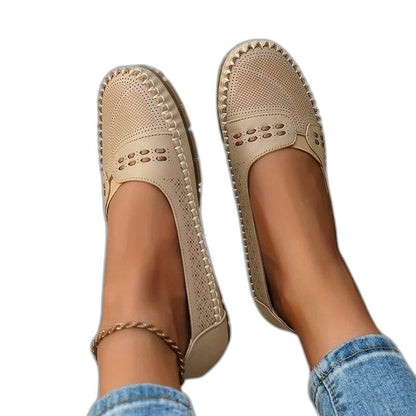 Comfortable Beige Flats for Women with Cutout Closed Toe Casual Style
