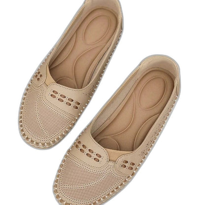 Comfortable Beige Flats for Women with Cutout Closed Toe Casual Style