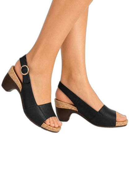 Comfortable Beige Heels for Women with Block Heel Slingback Open Toe Casual Style
