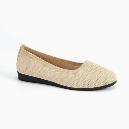 Comfortable Beige Knit Ballet Flats for Women with Pointed Toe Casual Style