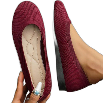 Comfortable Beige Knit Ballet Flats for Women with Pointed Toe Casual Style