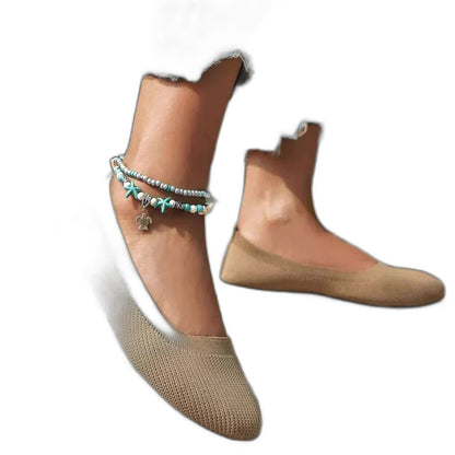 Comfortable Beige Knit Ballet Flats for Women with Pointed Toe Casual Style