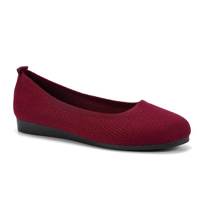 Comfortable Beige Knit Ballet Flats for Women with Pointed Toe Casual Style