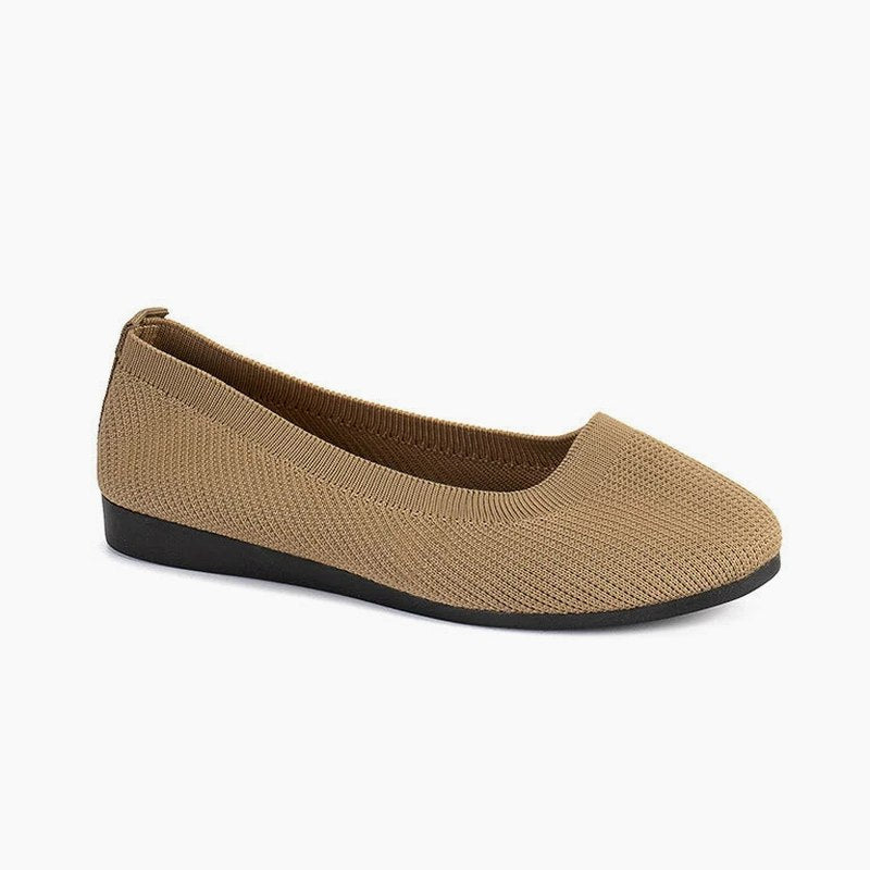 Comfortable Beige Knit Ballet Flats for Women with Pointed Toe Casual Style