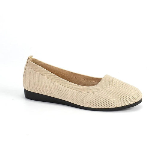Comfortable Beige Knit Ballet Flats for Women with Pointed Toe Casual Style