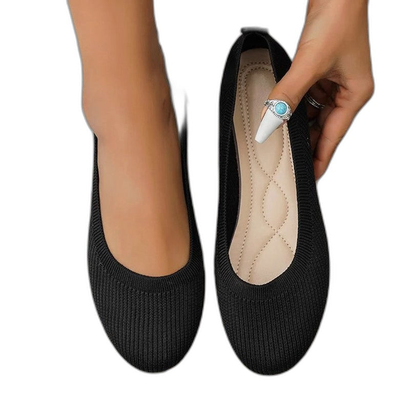 Comfortable Beige Knit Ballet Flats for Women with Pointed Toe Casual Style