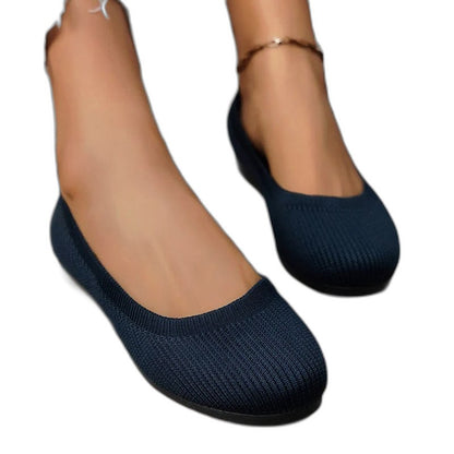Comfortable Beige Knit Ballet Flats for Women with Pointed Toe Casual Style