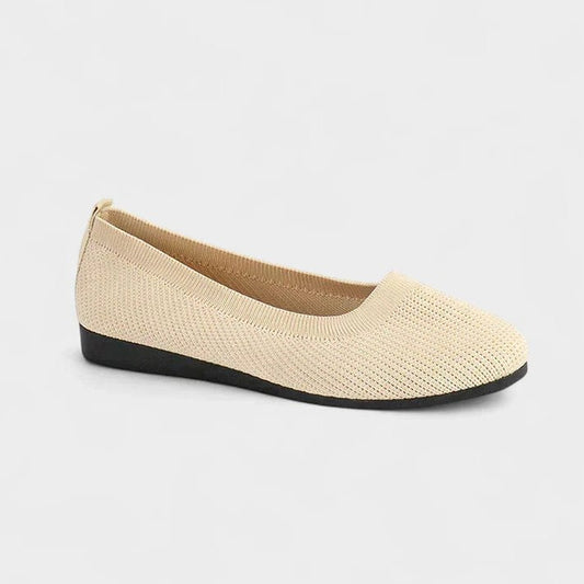 Comfortable Beige Knit Ballet Flats for Women with Round Toe Casual Style