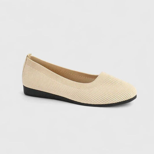 Comfortable Beige Knit Ballet Flats for Women with Round Toe Casual Style
