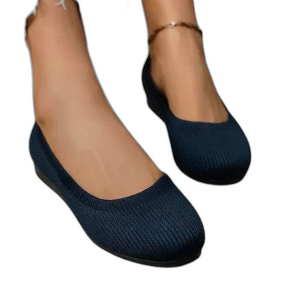 Comfortable Beige Knit Ballet Flats for Women with Round Toe Casual Style