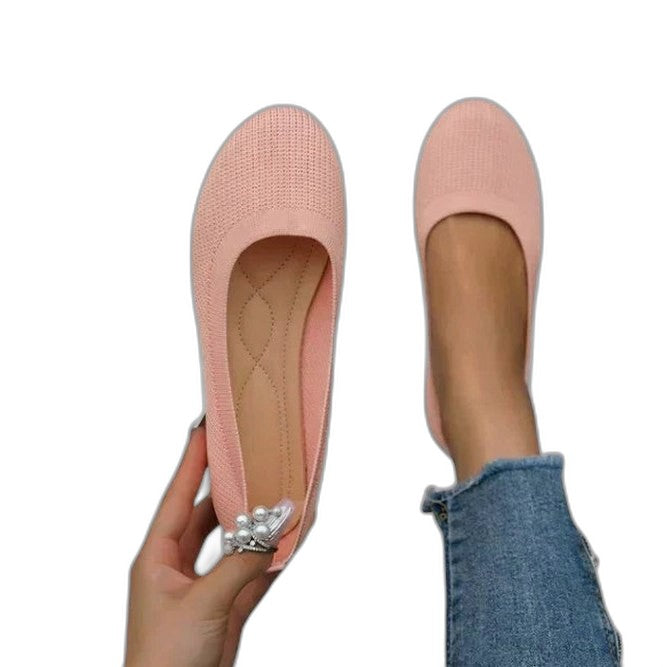Comfortable Beige Knit Ballet Flats for Women with Round Toe Casual Style