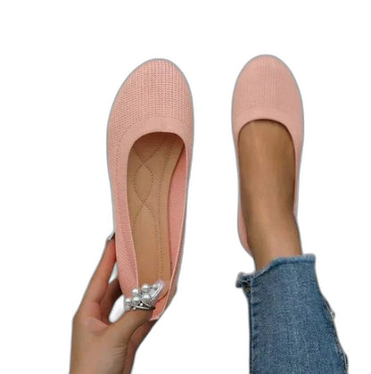 Comfortable Beige Knit Ballet Flats for Women with Round Toe Casual Style