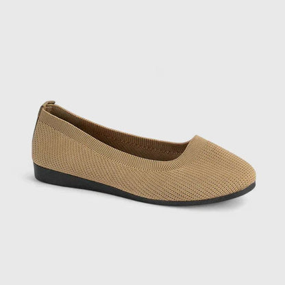 Comfortable Beige Knit Ballet Flats for Women with Round Toe Casual Style