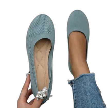 Comfortable Beige Knit Ballet Flats for Women with Round Toe Casual Style