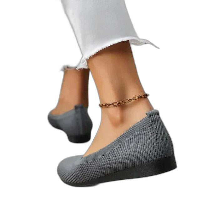 Comfortable Beige Knit Ballet Flats for Women with Round Toe Casual Style
