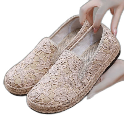 Comfortable Beige Lace Loafers for Women with Closed Toe Casual Style