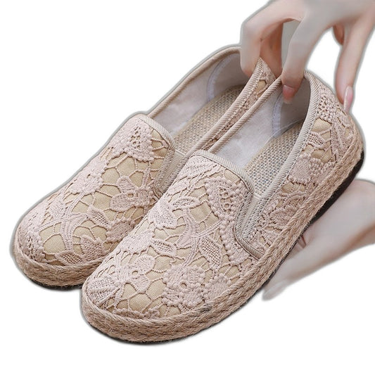 Comfortable Beige Lace Loafers for Women with Closed Toe Casual Style