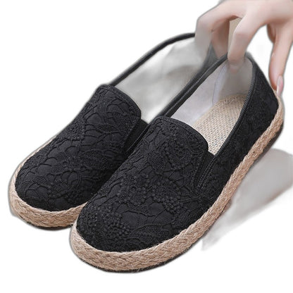 Comfortable Beige Lace Loafers for Women with Closed Toe Casual Style