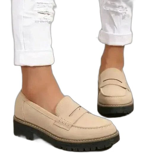 Comfortable Beige Loafers for Women with Platform Closed Toe Casual Style