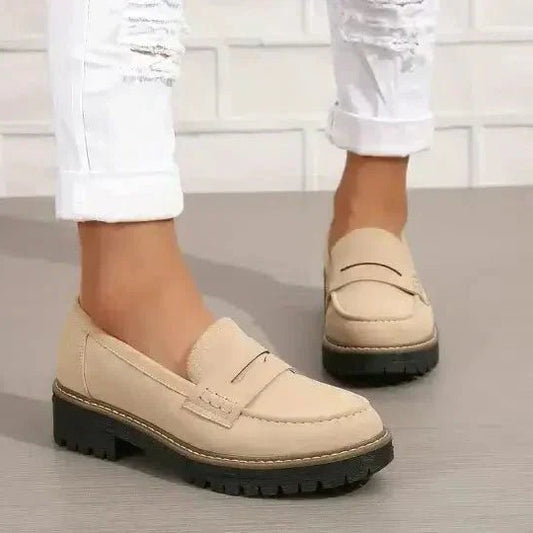 Comfortable Beige Loafers for Women with Platform Closed Toe Casual Style