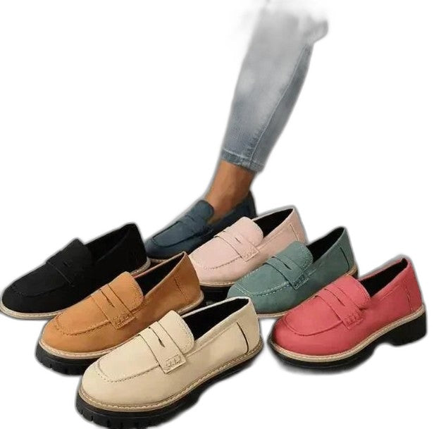 Comfortable Beige Loafers for Women with Platform Closed Toe Casual Style