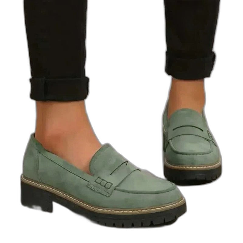 Comfortable Beige Loafers for Women with Platform Closed Toe Casual Style