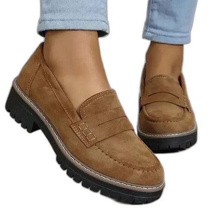 Comfortable Beige Loafers for Women with Platform Closed Toe Casual Style