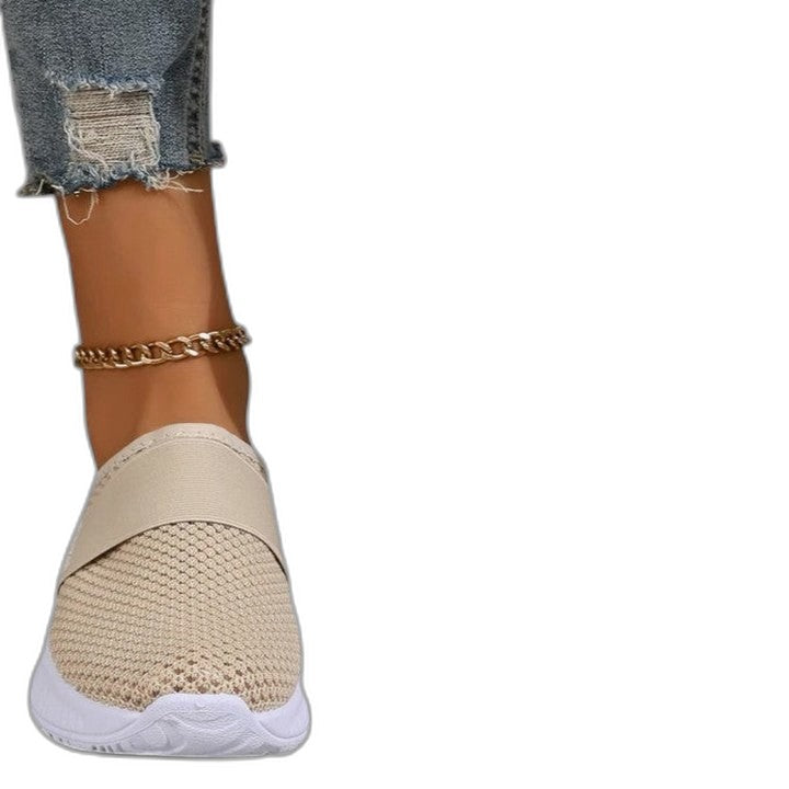 Comfortable Beige Mesh Sneakers for Women with Closed Toe Casual Style