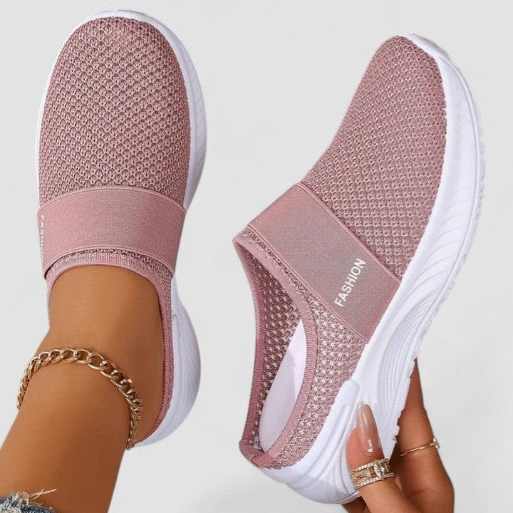 Comfortable Beige Mesh Sneakers for Women with Closed Toe Casual Style