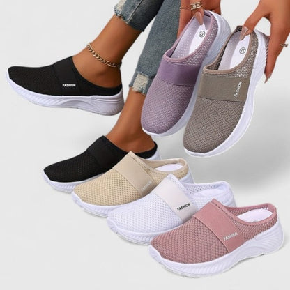 Comfortable Beige Mesh Sneakers for Women with Closed Toe Casual Style