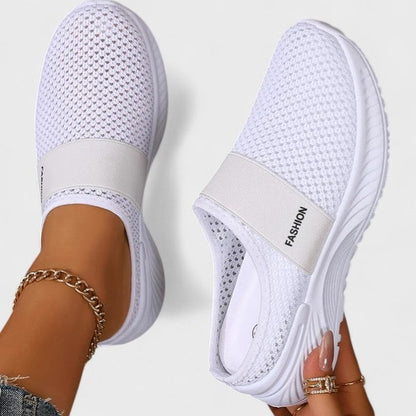 Comfortable Beige Mesh Sneakers for Women with Closed Toe Casual Style