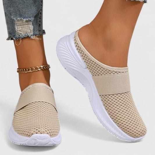 Comfortable Beige Mesh Sneakers for Women with Closed Toe Casual Style