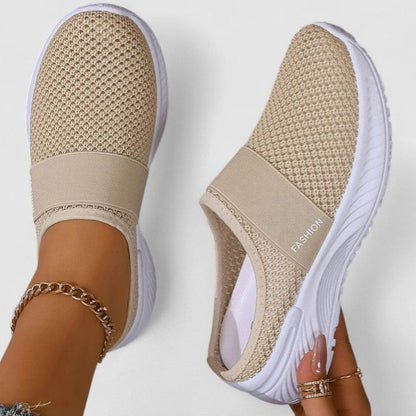 Comfortable Beige Mesh Sneakers for Women with Closed Toe Casual Style