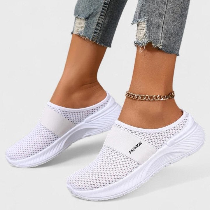 Comfortable Beige Mesh Sneakers for Women with Closed Toe Casual Style