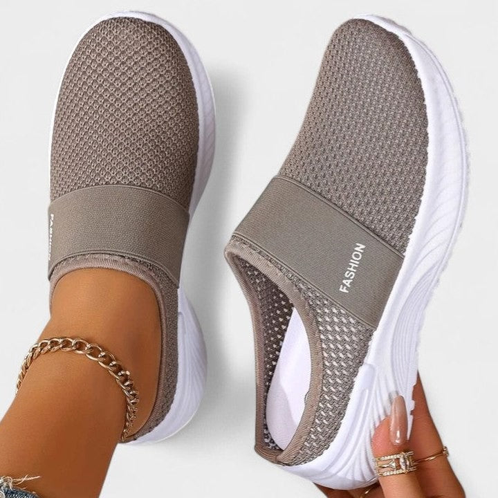 Comfortable Beige Mesh Sneakers for Women with Closed Toe Casual Style