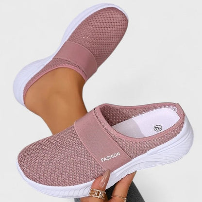 Comfortable Beige Mesh Sneakers for Women with Closed Toe Casual Style