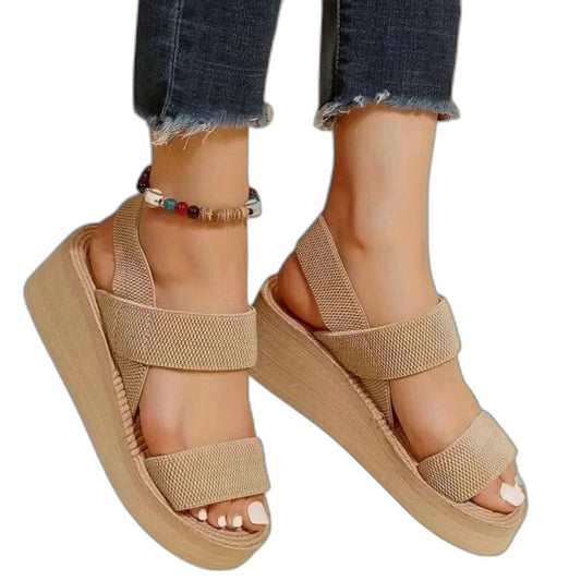 Comfortable Beige Platform Sandals for Women with Ankle Strap Open Toe Casual Style