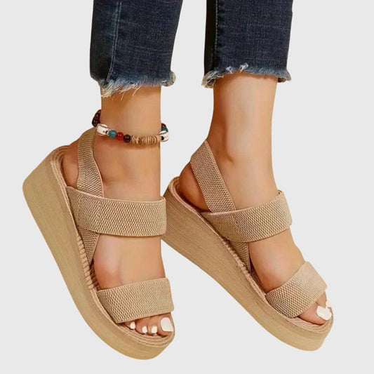 Comfortable Beige Platform Sandals for Women with Ankle Strap Open Toe Casual Style