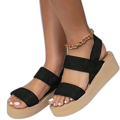 Comfortable Beige Platform Sandals for Women with Ankle Strap Open Toe Casual Style